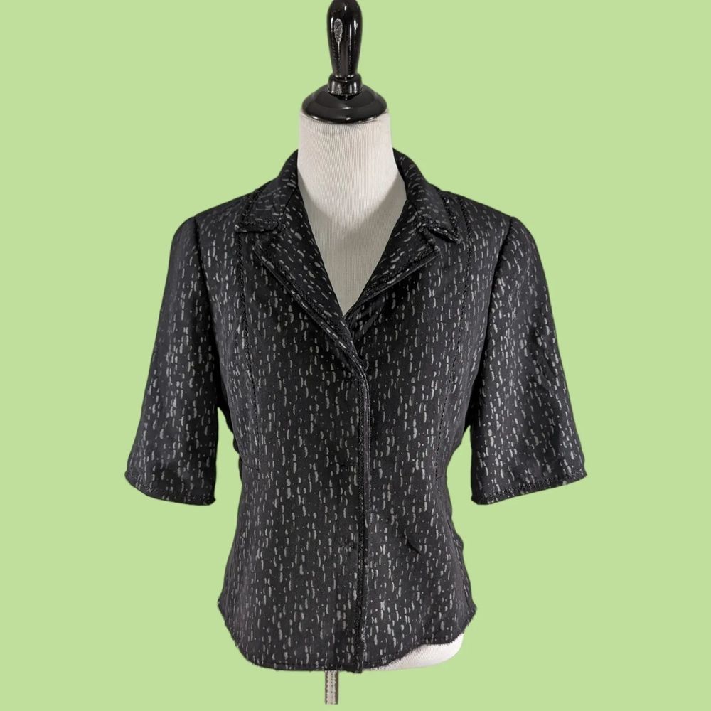 Elie Tahari Blazer 4 Women's Black Silk Chiffon‎ Layered Cropped Lace Detailed